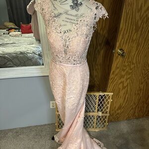 Elegant Lace Pink Evening Gown